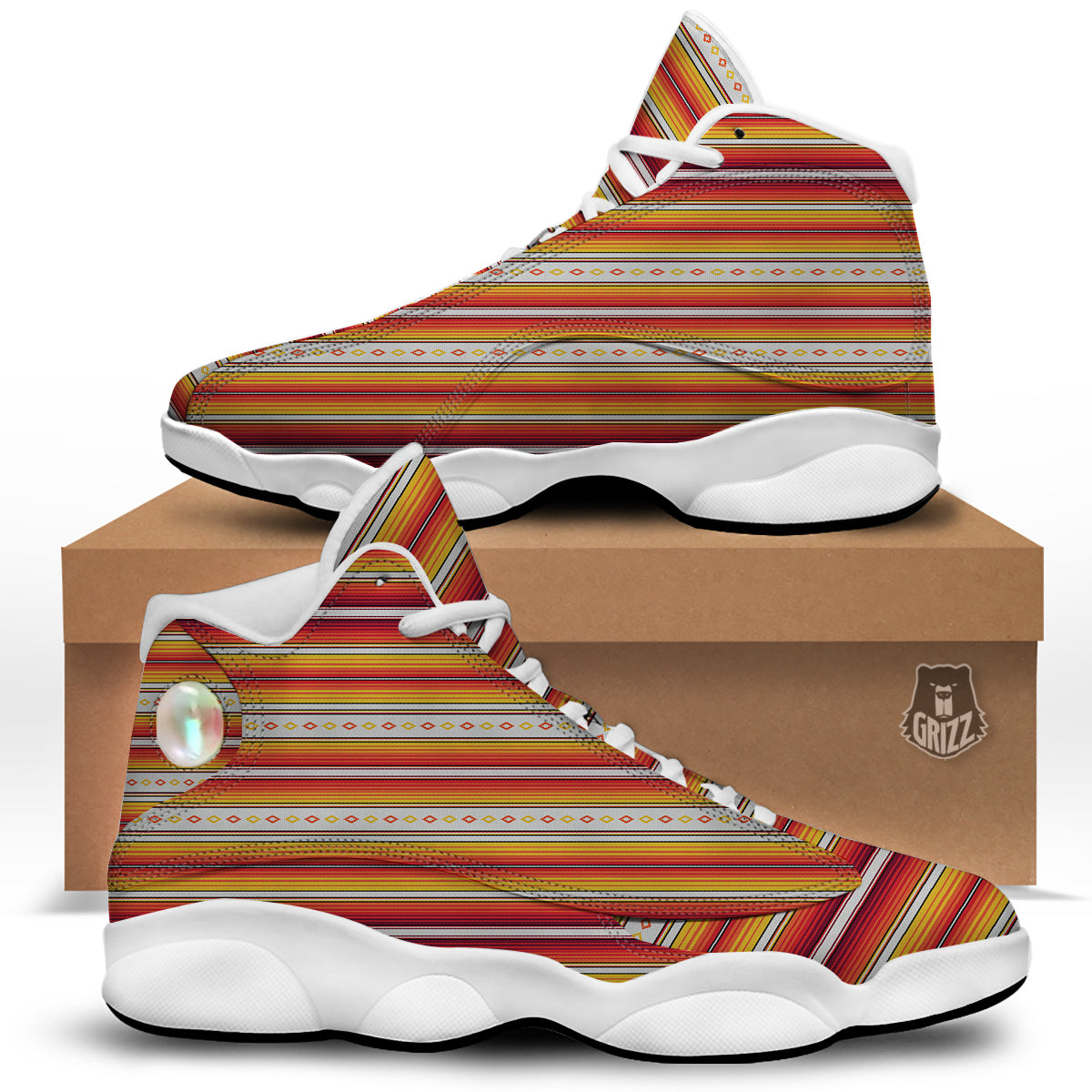 Serape Ethnic Boho Stripes Mexican Orange Print White Basketball Shoes-grizzshop