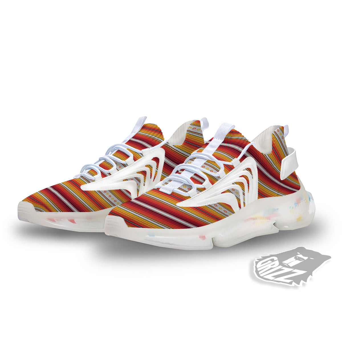 Serape Ethnic Boho Stripes Mexican Orange Print White Gym Shoes-grizzshop