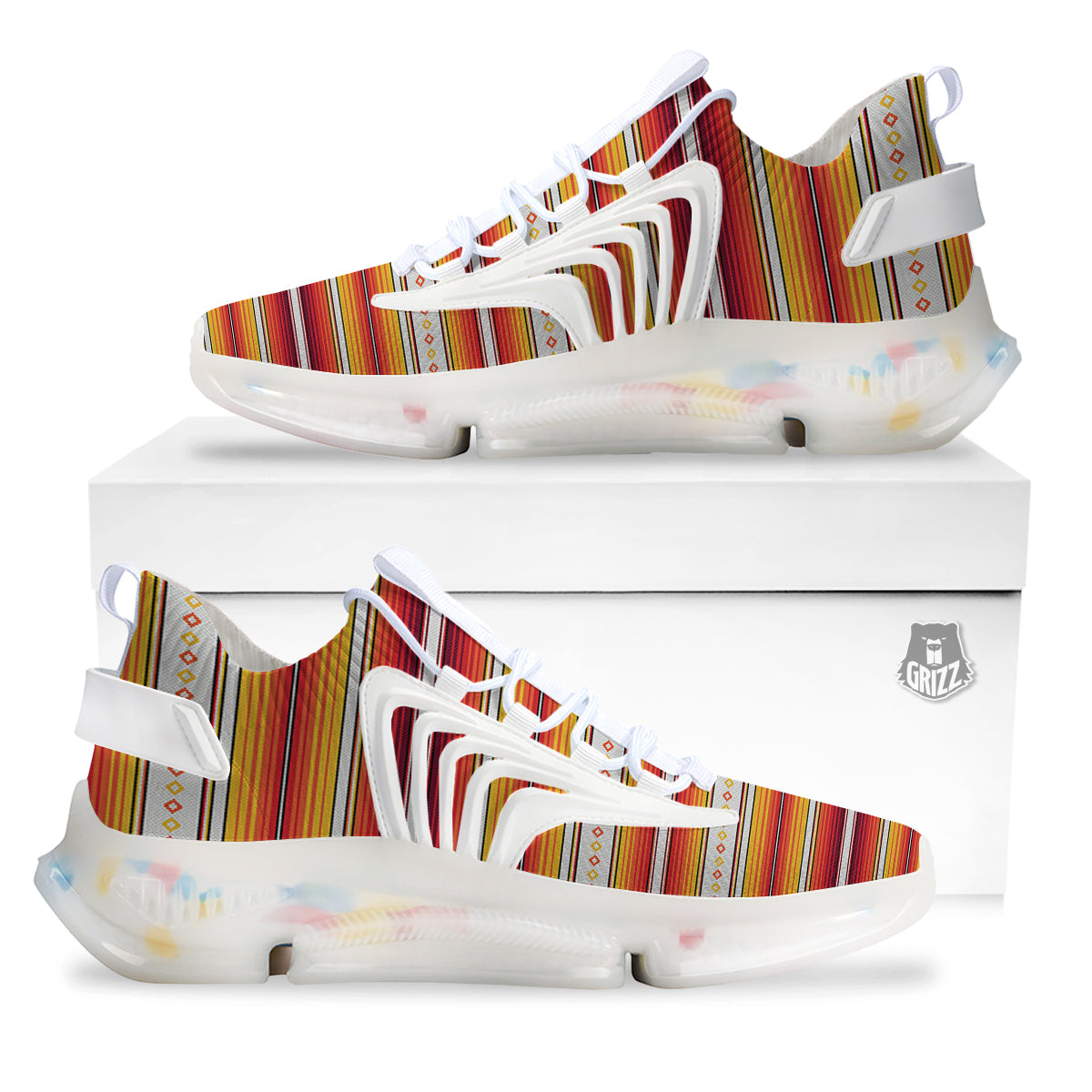 Serape Ethnic Boho Stripes Mexican Orange Print White Gym Shoes-grizzshop