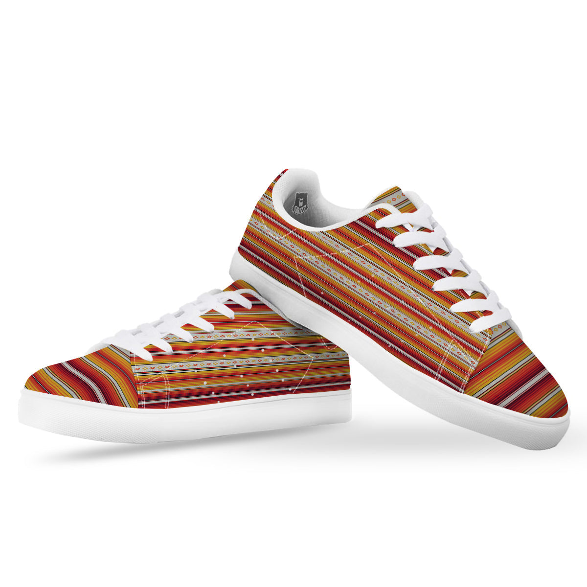 Serape Ethnic Boho Stripes Mexican Orange Print White Low Top Sneakers-grizzshop