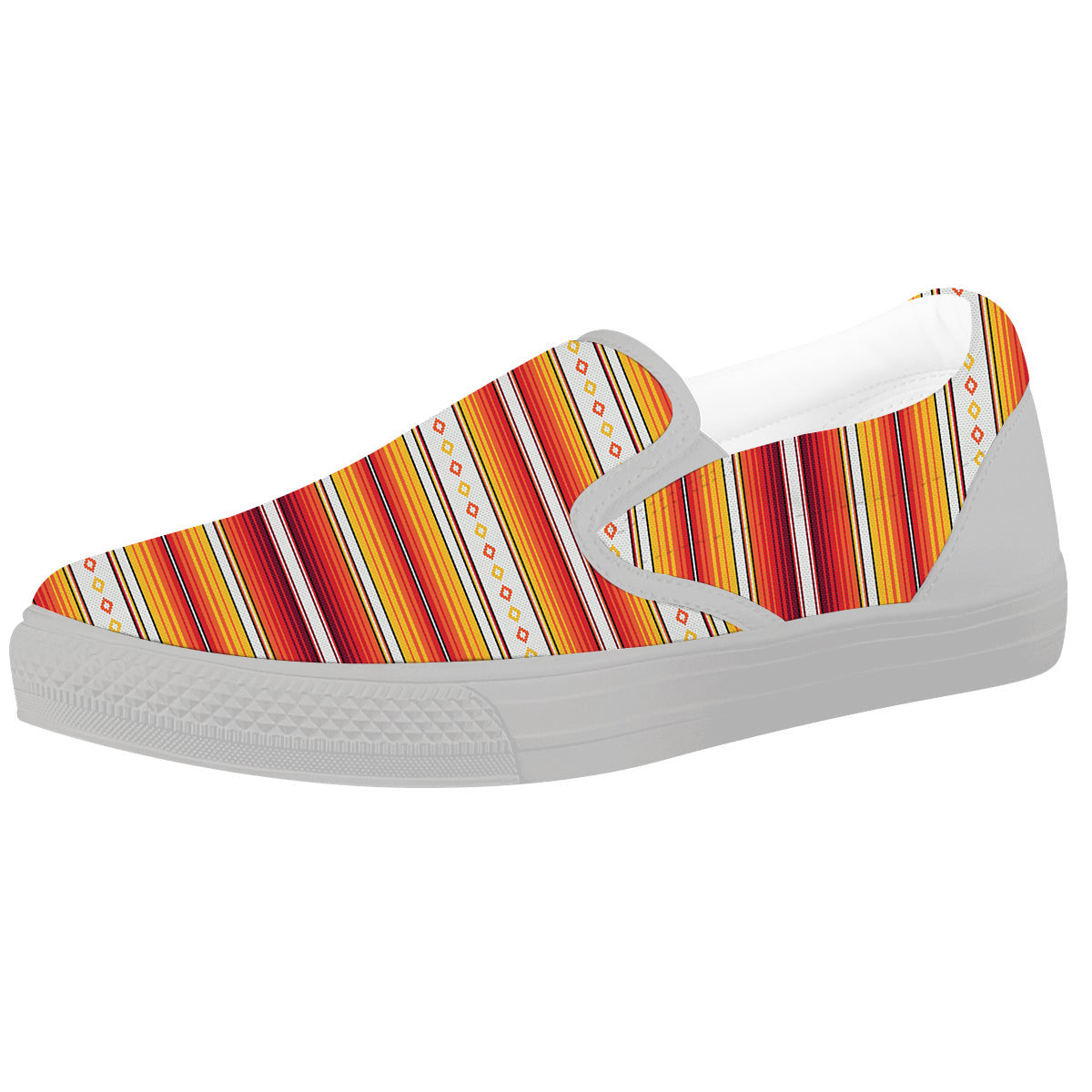 Serape Ethnic Boho Stripes Mexican Orange Print White Slip On Shoes-grizzshop