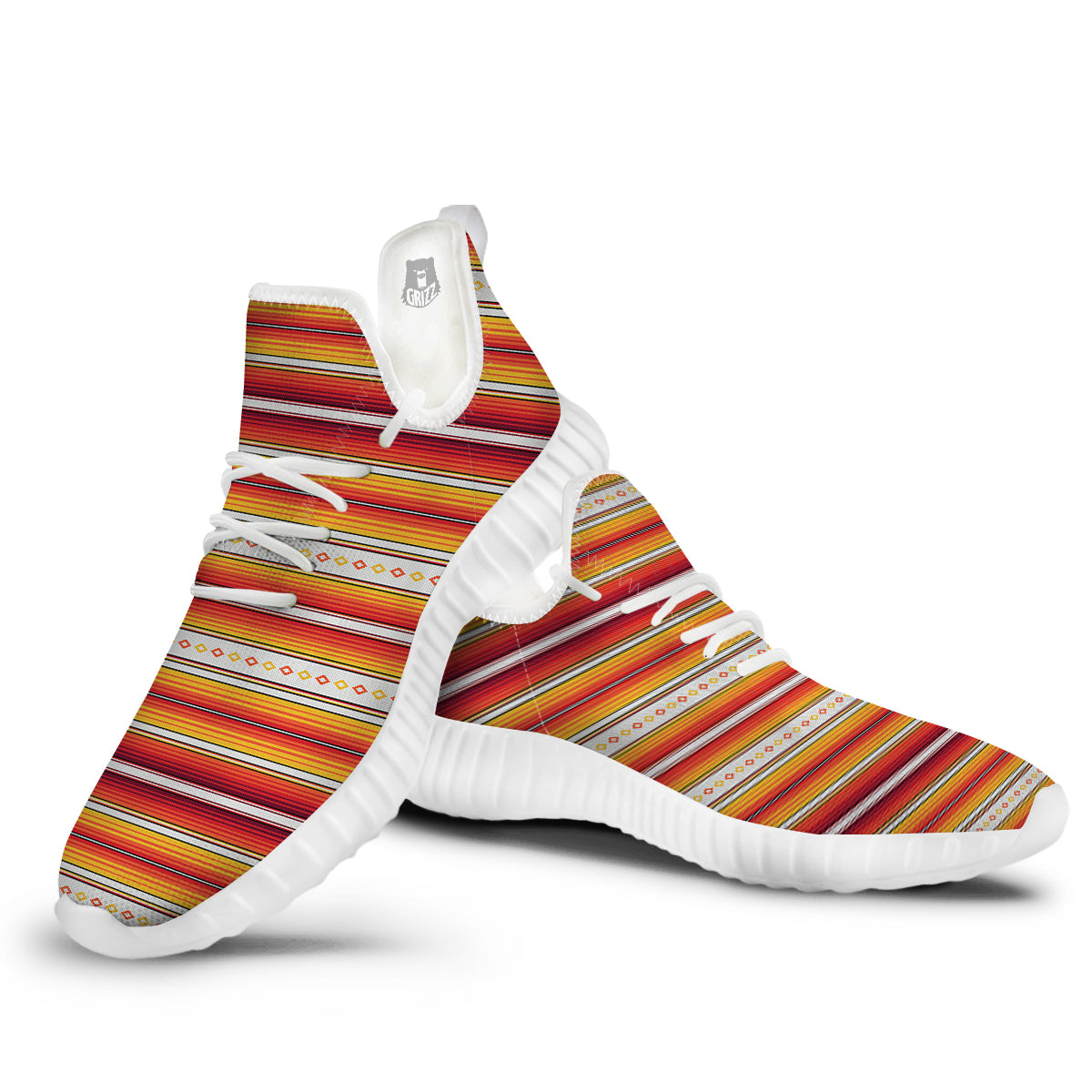 Serape Ethnic Boho Stripes Mexican Orange Print White Walking Shoes-grizzshop