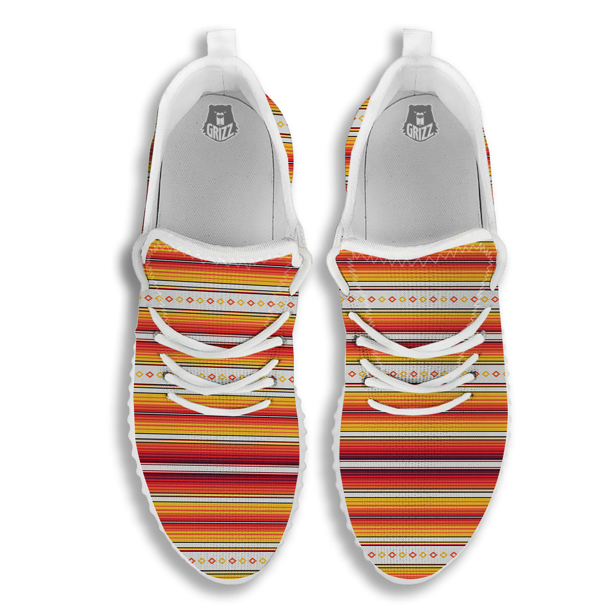 Serape Ethnic Boho Stripes Mexican Orange Print White Walking Shoes-grizzshop