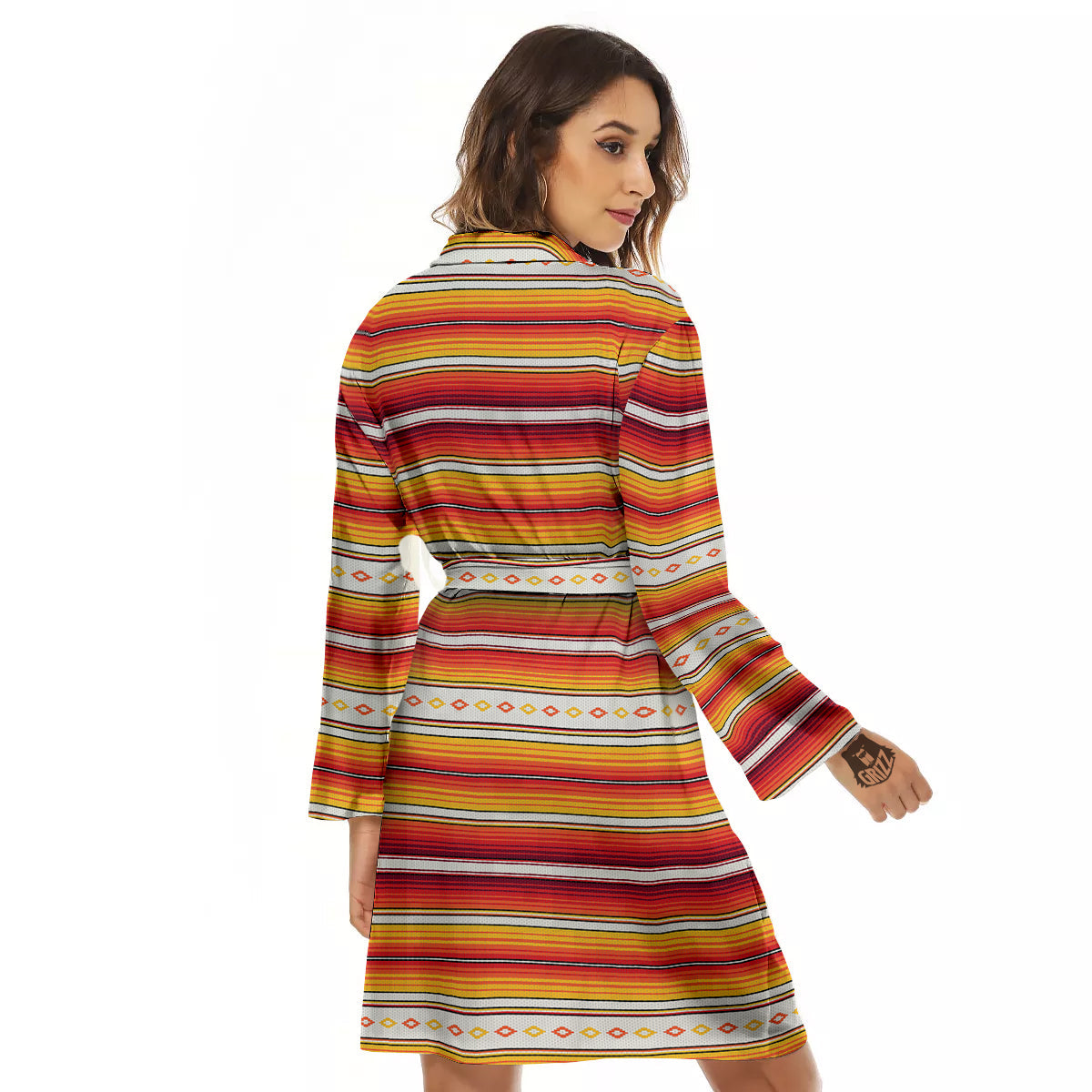 Serape Ethnic Boho Stripes Mexican Orange Print Women's Robe-grizzshop