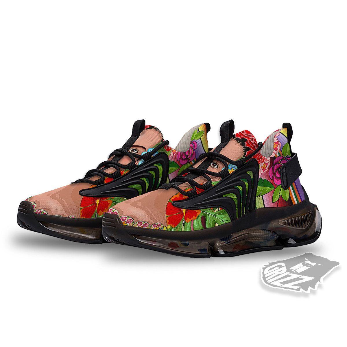 Serape Frida Kahlo Print Black Gym Shoes-grizzshop