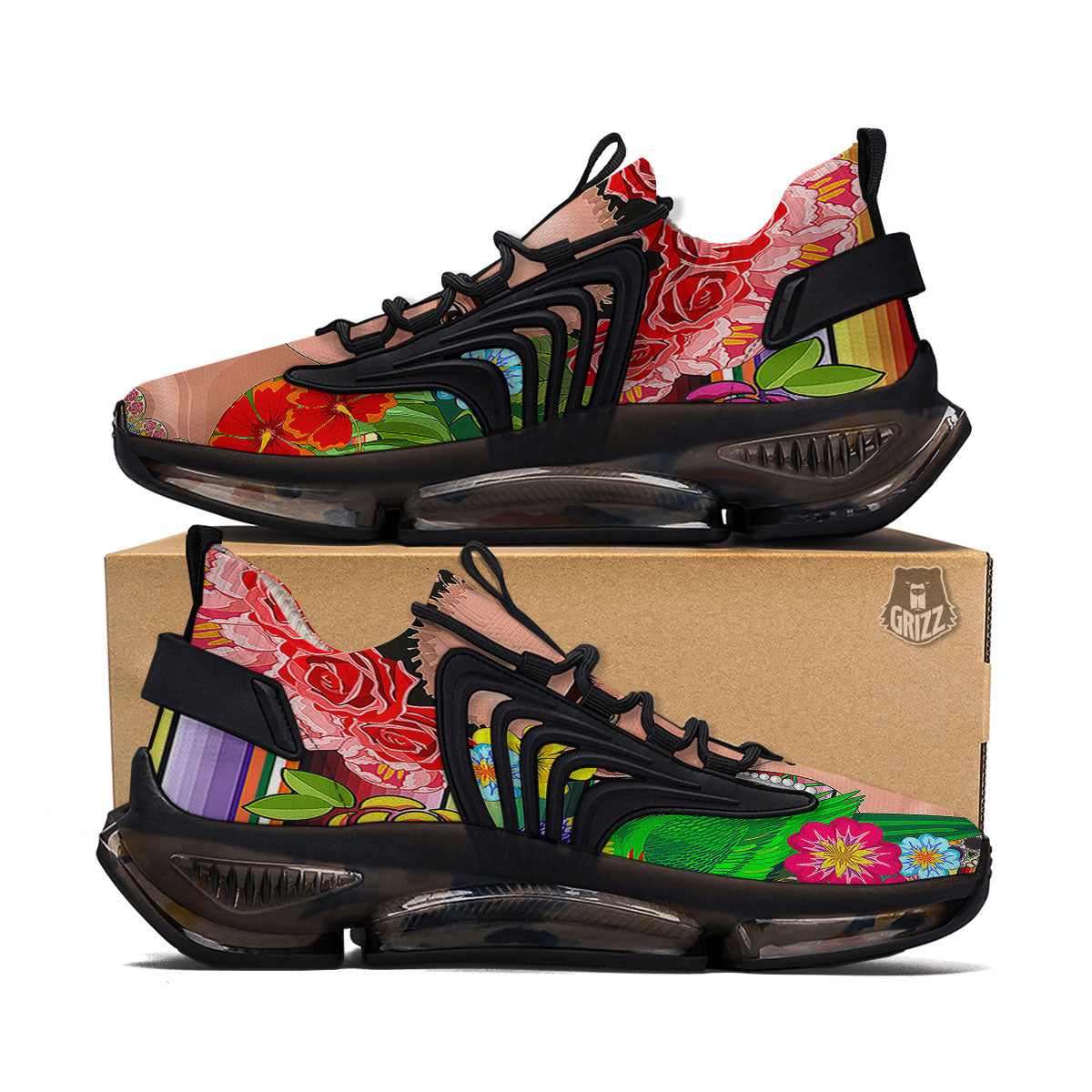 Serape Frida Kahlo Print Black Gym Shoes-grizzshop