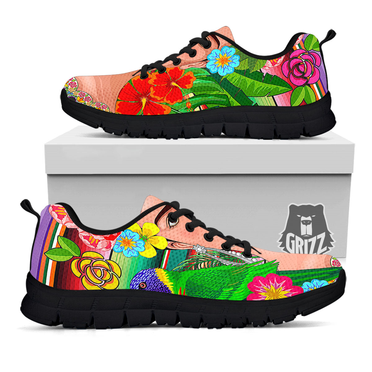 Serape Frida Kahlo Print Black Sneaker-grizzshop
