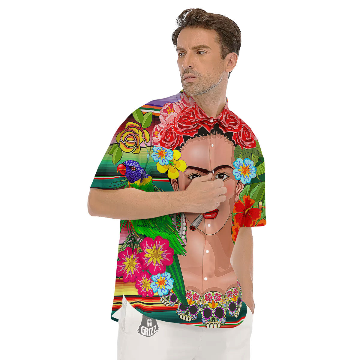 Serape Frida Kahlo Print Men's Short Sleeve Shirts-grizzshop