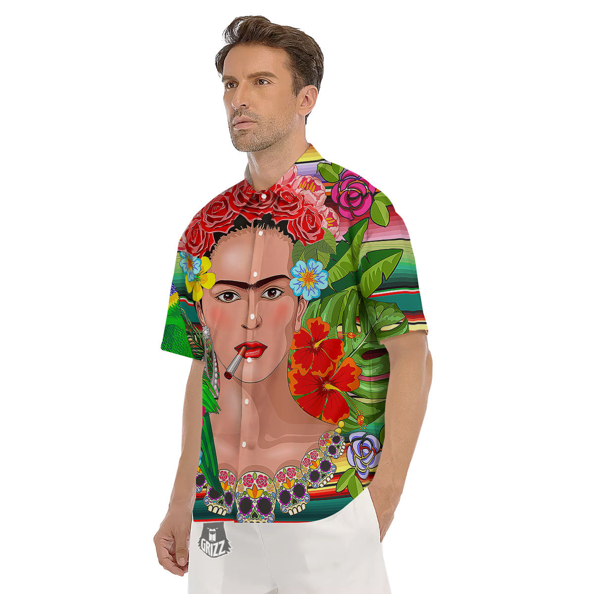 Serape Frida Kahlo Print Men's Short Sleeve Shirts-grizzshop