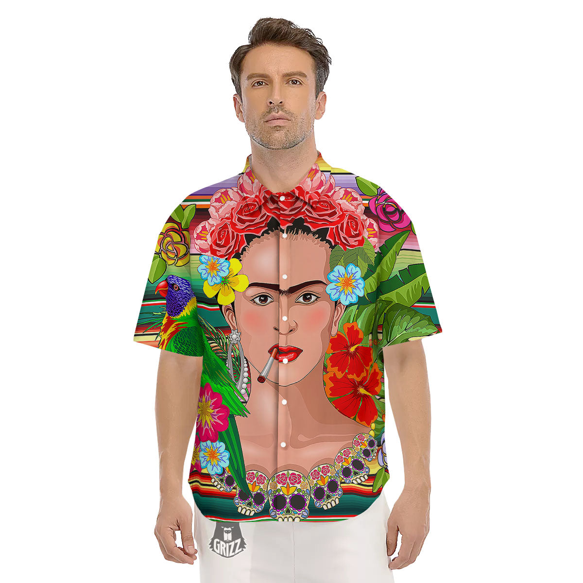 Serape Frida Kahlo Print Men's Short Sleeve Shirts-grizzshop