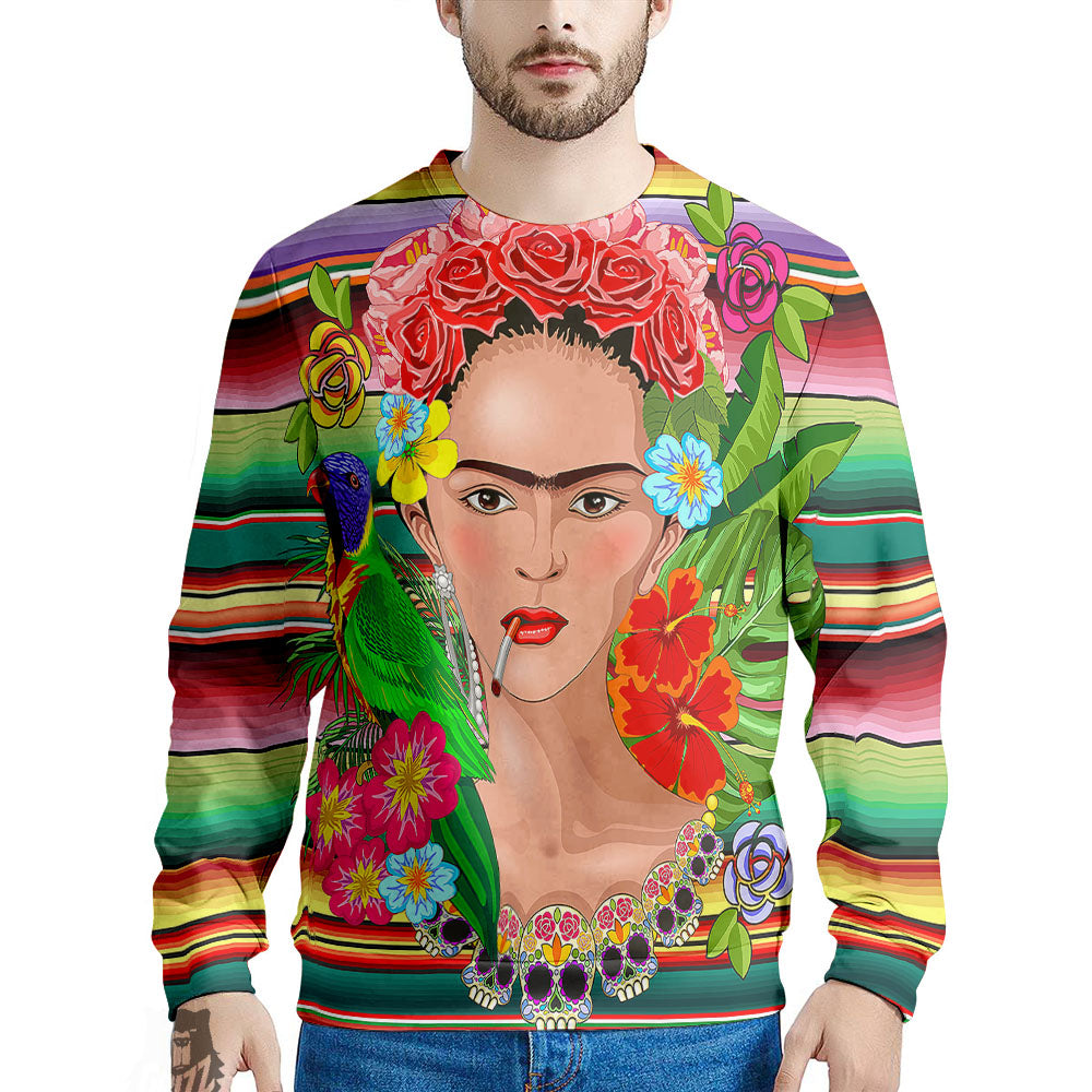 Serape Frida Kahlo Print Men's Sweatshirt-grizzshop