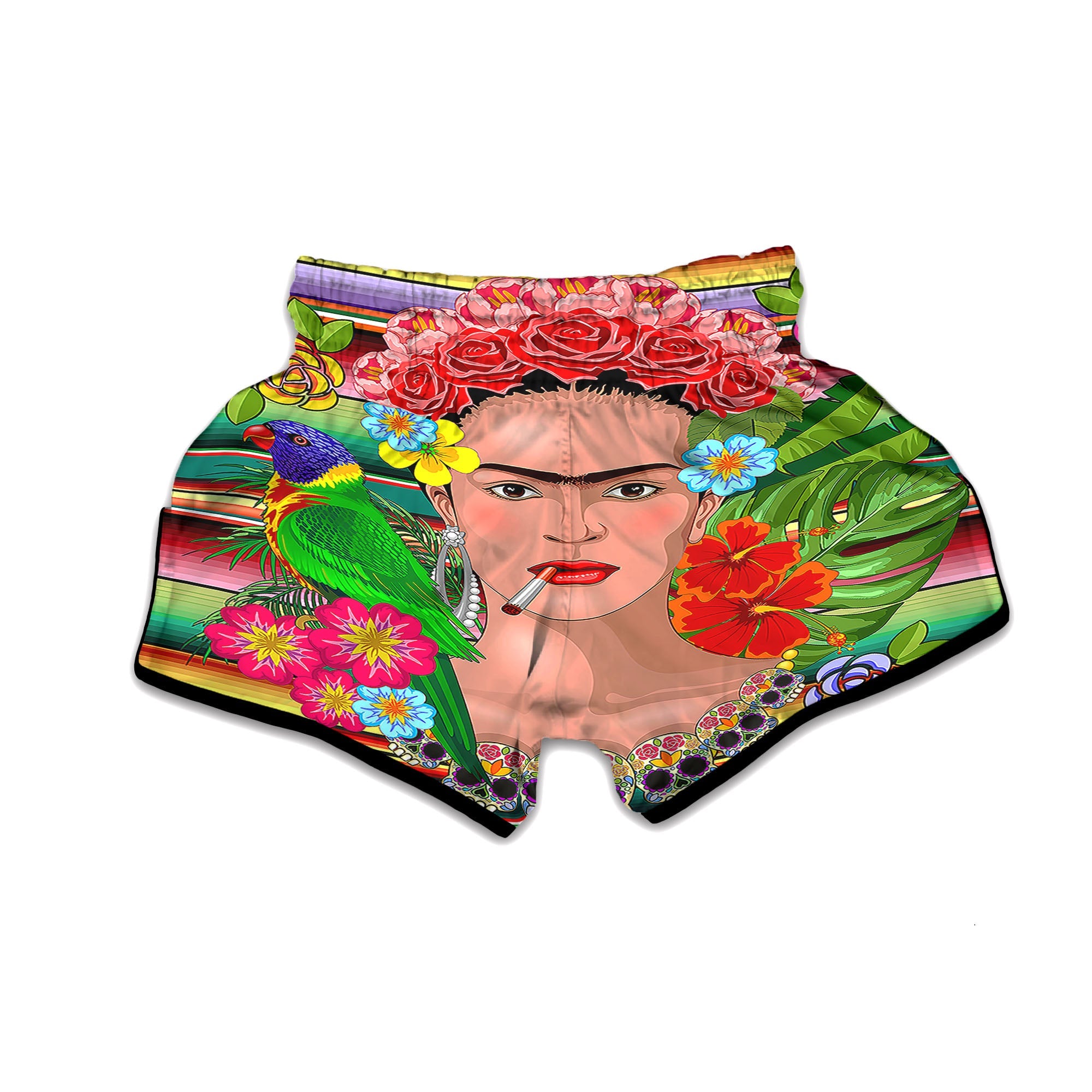Serape Frida Kahlo Print Muay Thai Boxing Shorts-grizzshop