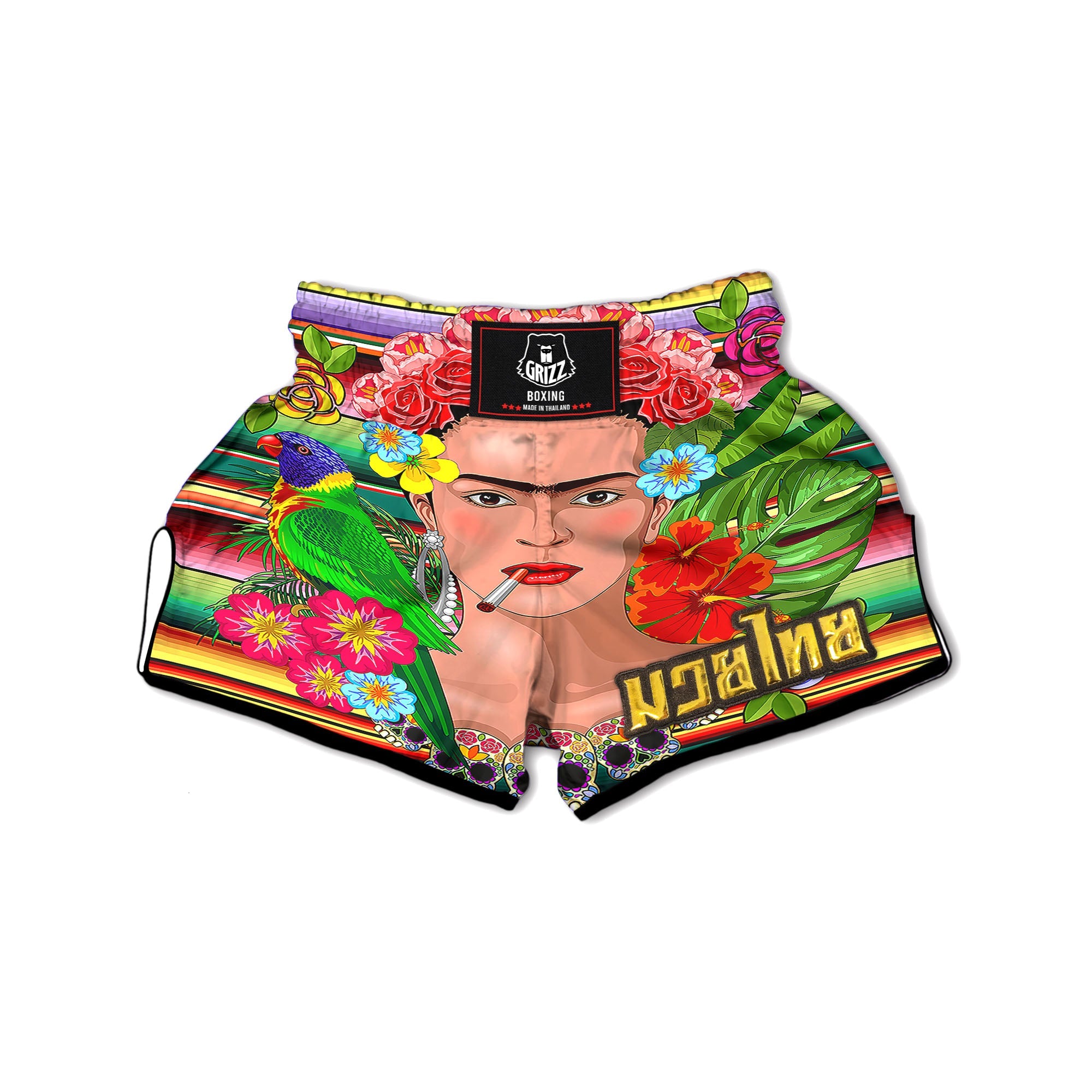 Serape Frida Kahlo Print Muay Thai Boxing Shorts-grizzshop