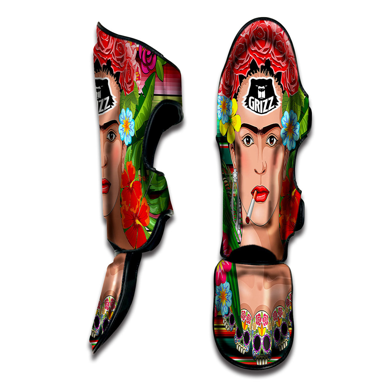 Serape Frida Kahlo Print Muay Thai Shin Guards-grizzshop
