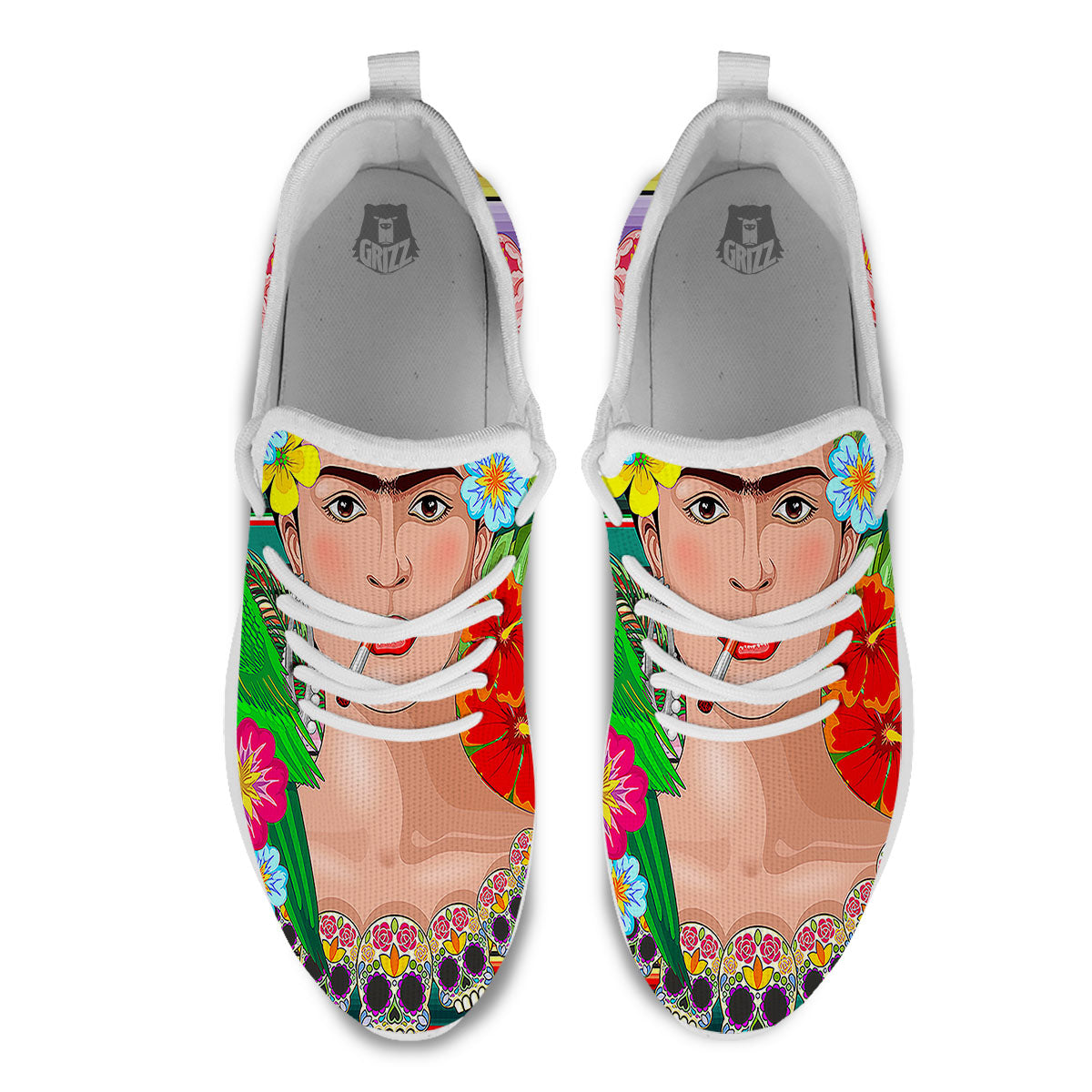 Serape Frida Kahlo Print White Athletic Shoes-grizzshop
