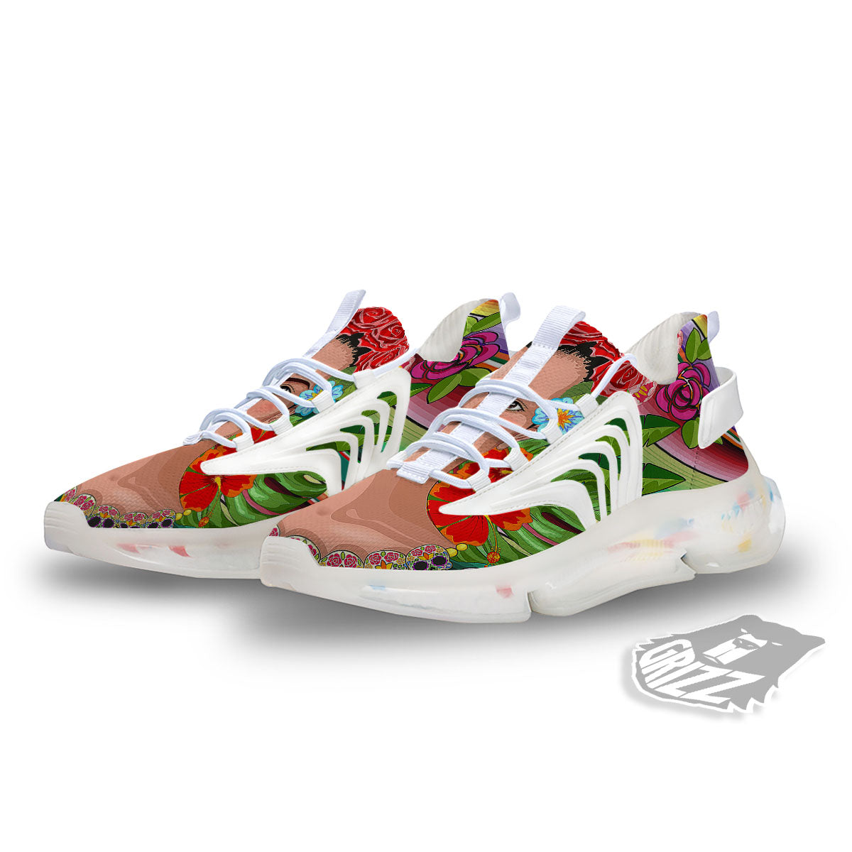 Serape Frida Kahlo Print White Gym Shoes-grizzshop