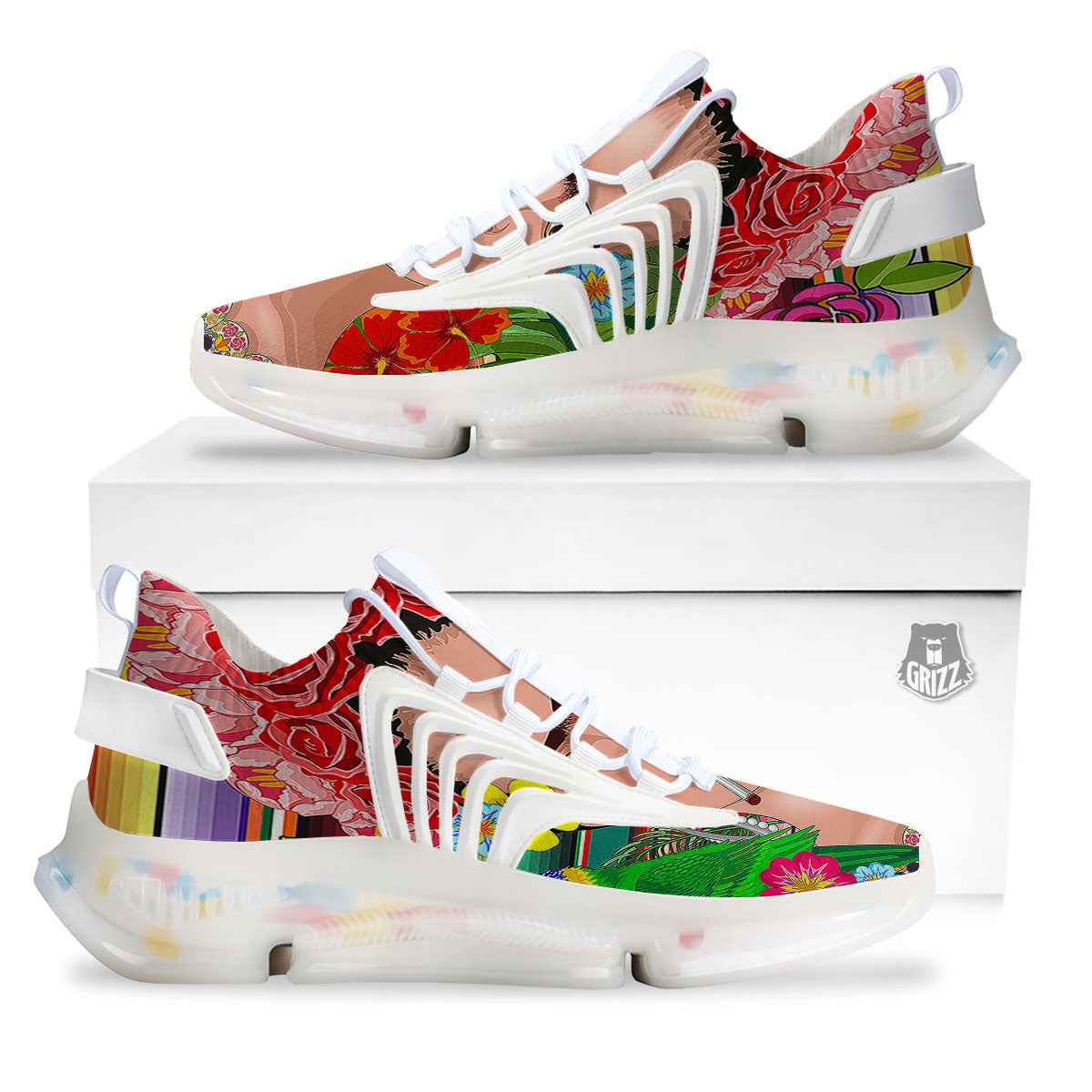 Serape Frida Kahlo Print White Gym Shoes-grizzshop
