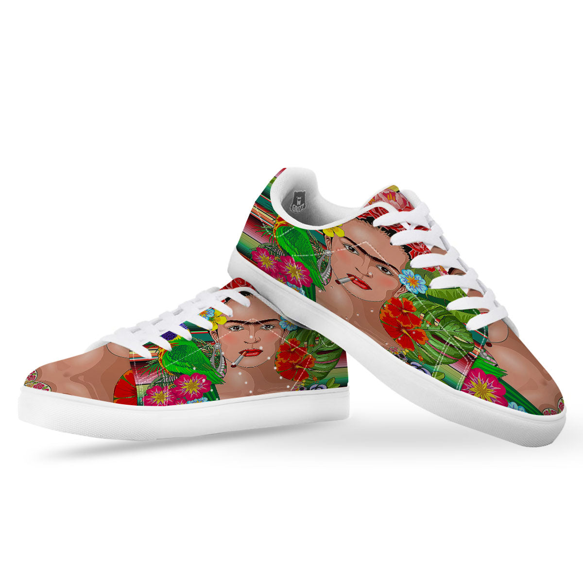 Serape Frida Kahlo Print White Low Top Sneakers-grizzshop