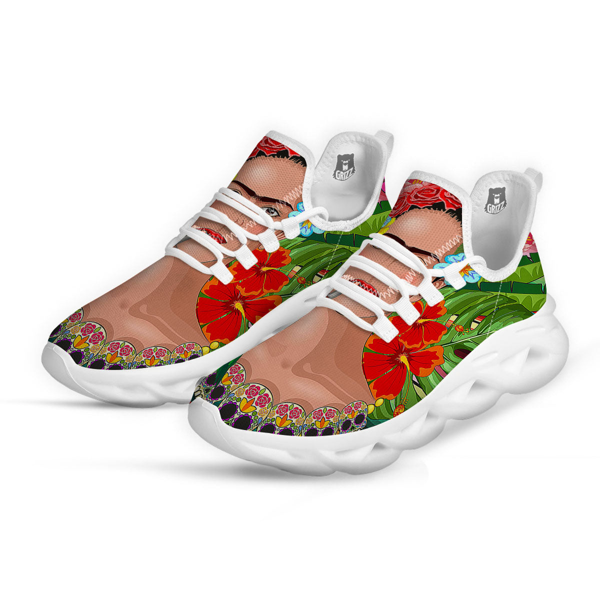 Serape Frida Kahlo Print White Running Shoes-grizzshop