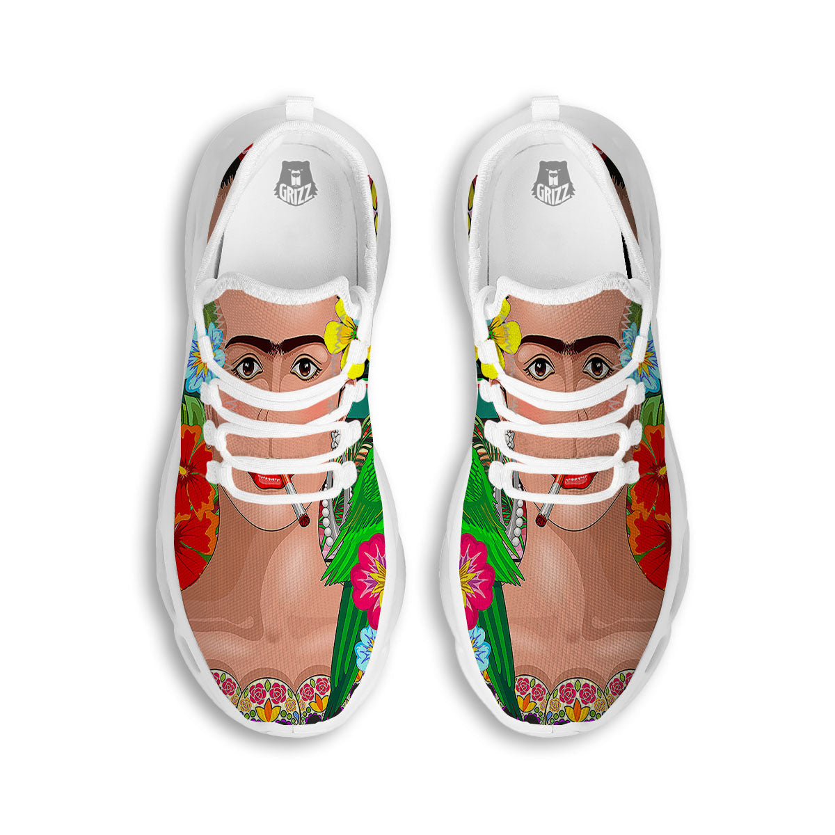 Serape Frida Kahlo Print White Running Shoes-grizzshop