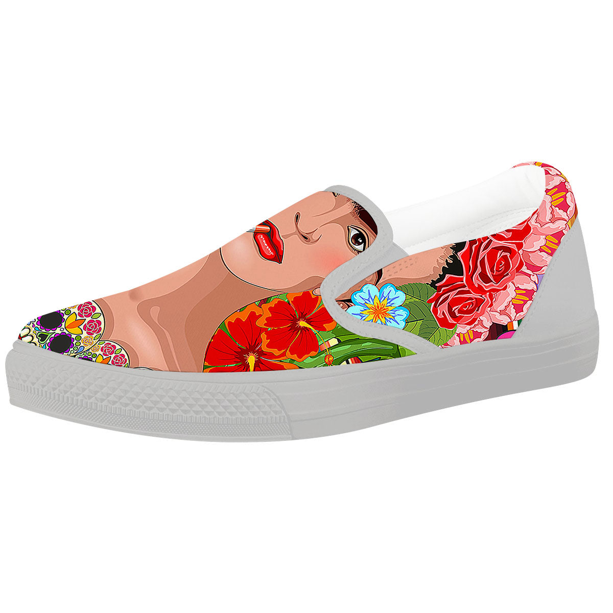 Serape Frida Kahlo Print White Slip On Shoes-grizzshop
