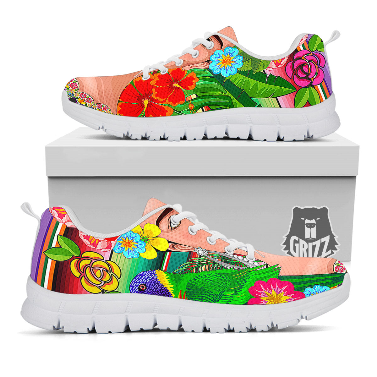 Serape Frida Kahlo Print White Sneaker-grizzshop
