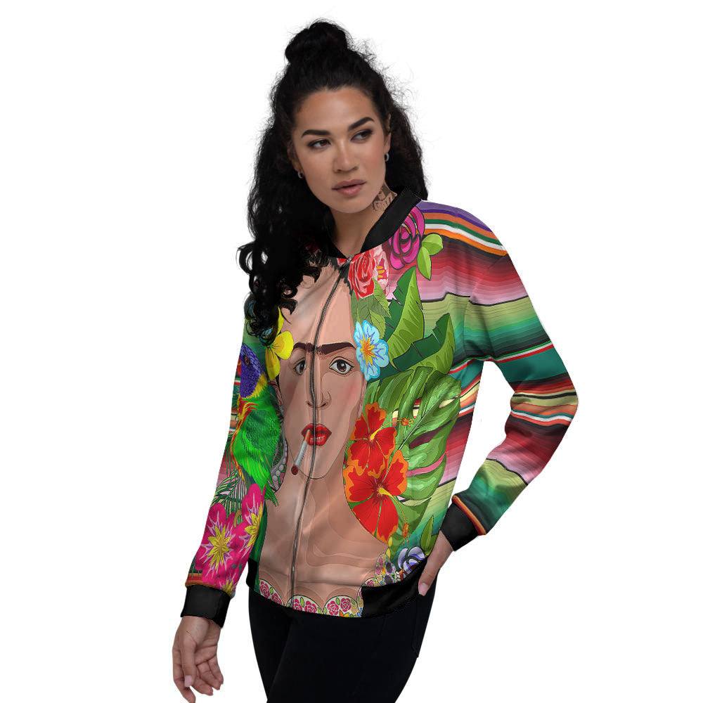 Serape Frida Kahlo Print Women's Bomber Jacket-grizzshop
