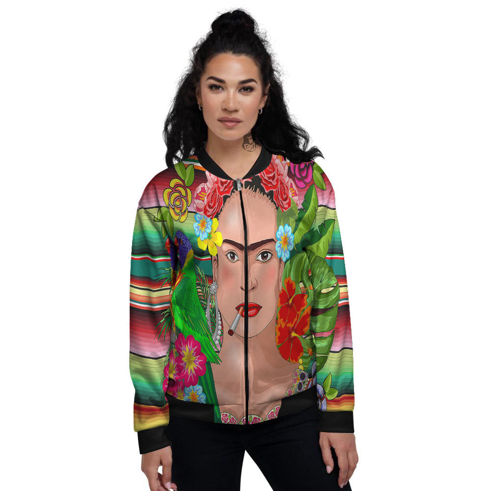 Serape Frida Kahlo Print Women's Bomber Jacket-grizzshop