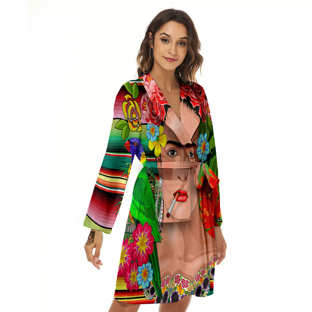 Serape Frida Kahlo Print Women's Robe-grizzshop