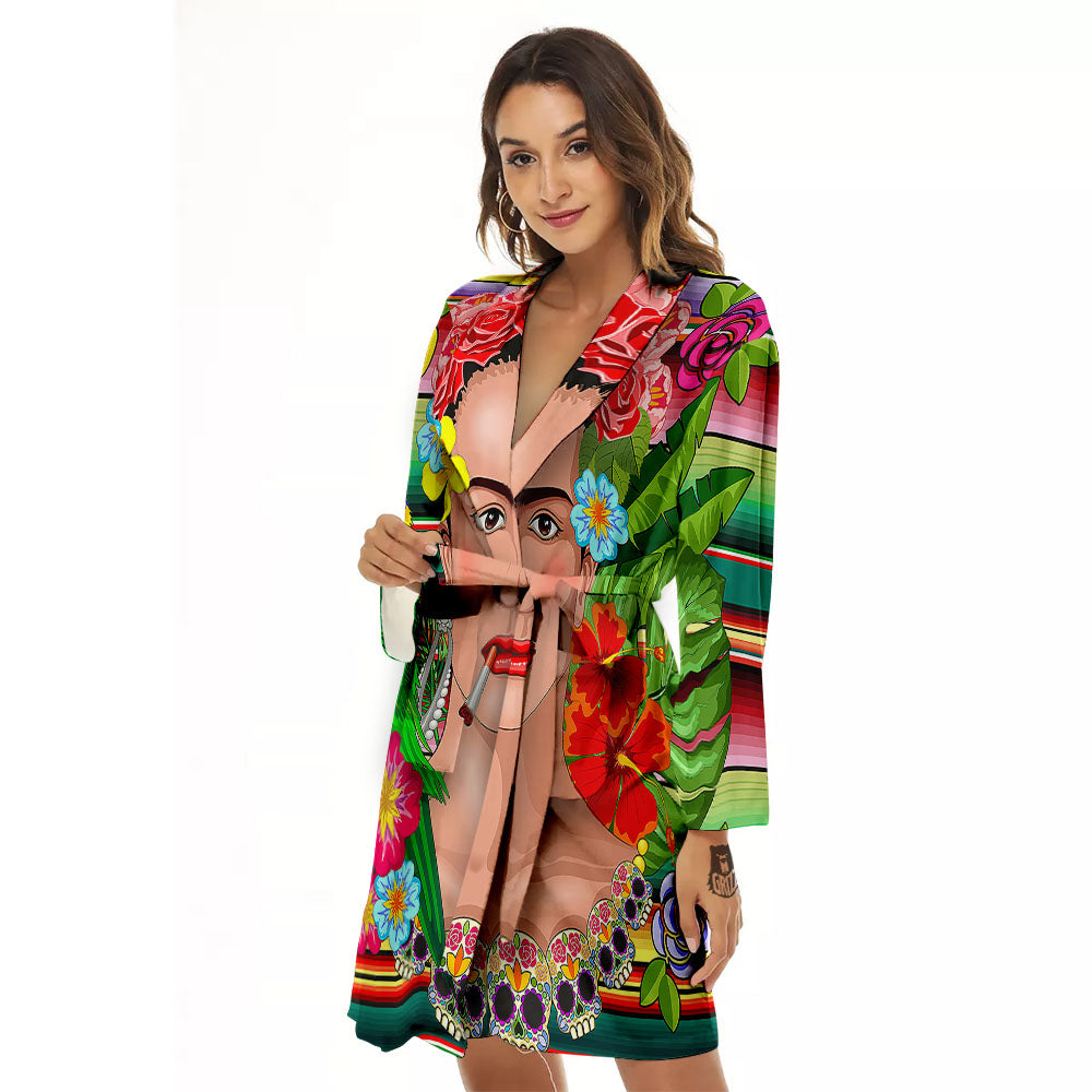 Serape Frida Kahlo Print Women's Robe-grizzshop