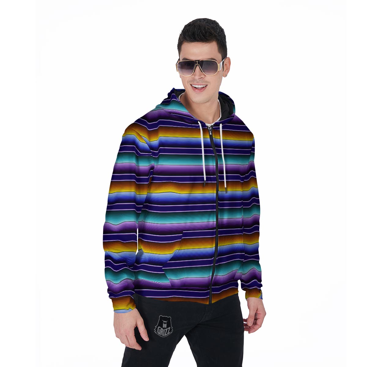 Serape Men's Zip Up Hoodie-grizzshop