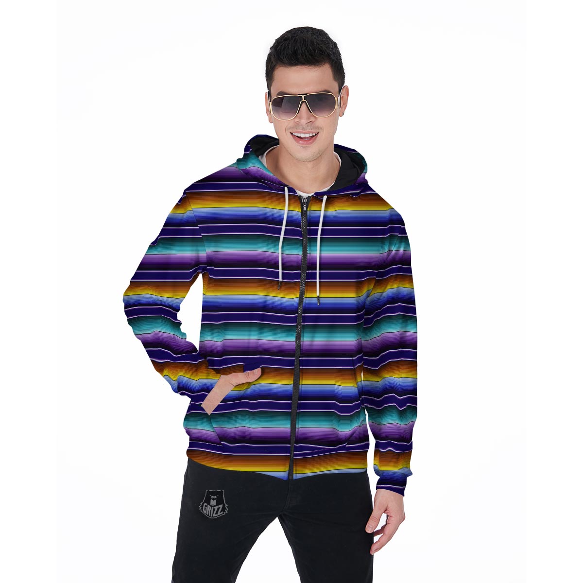 Serape Men's Zip Up Hoodie-grizzshop