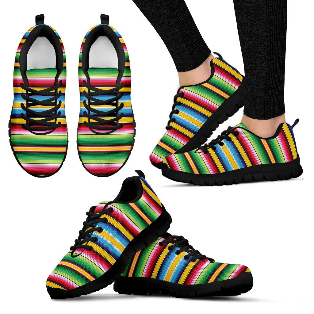 Serape Mexican Blanket Baja Pattern Print Black Sneaker Shoes For Men Women-grizzshop