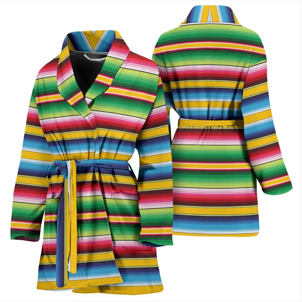 Serape Mexican Blanket Baja Pattern Print Women Long Robe-grizzshop