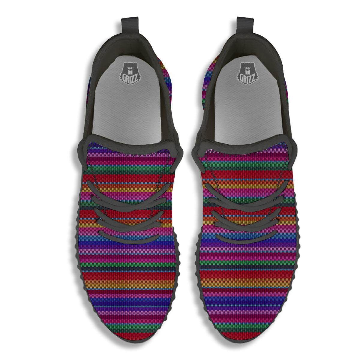 Serape Mexican Colorful Print Pattern Black Walking Shoes-grizzshop
