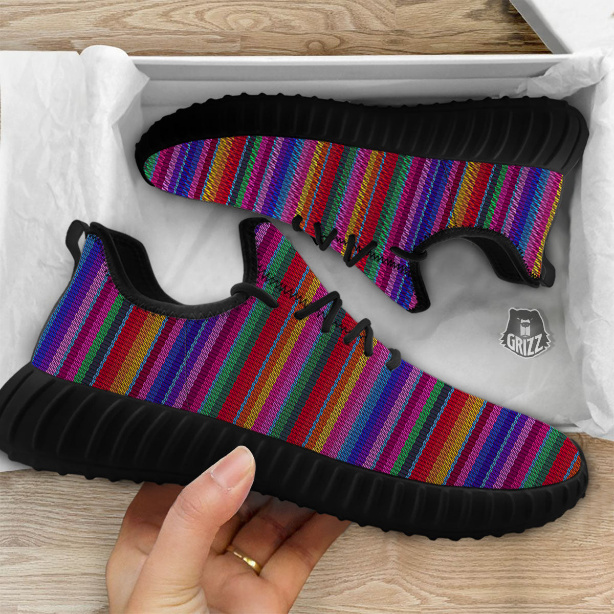 Serape Mexican Colorful Print Pattern Black Walking Shoes-grizzshop