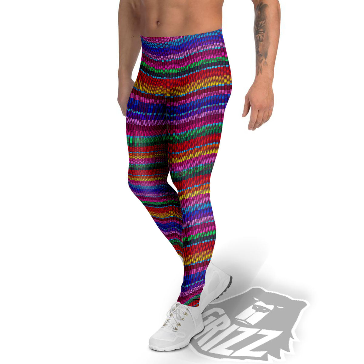 Serape Mexican Colorful Print Pattern Men's Leggings-grizzshop