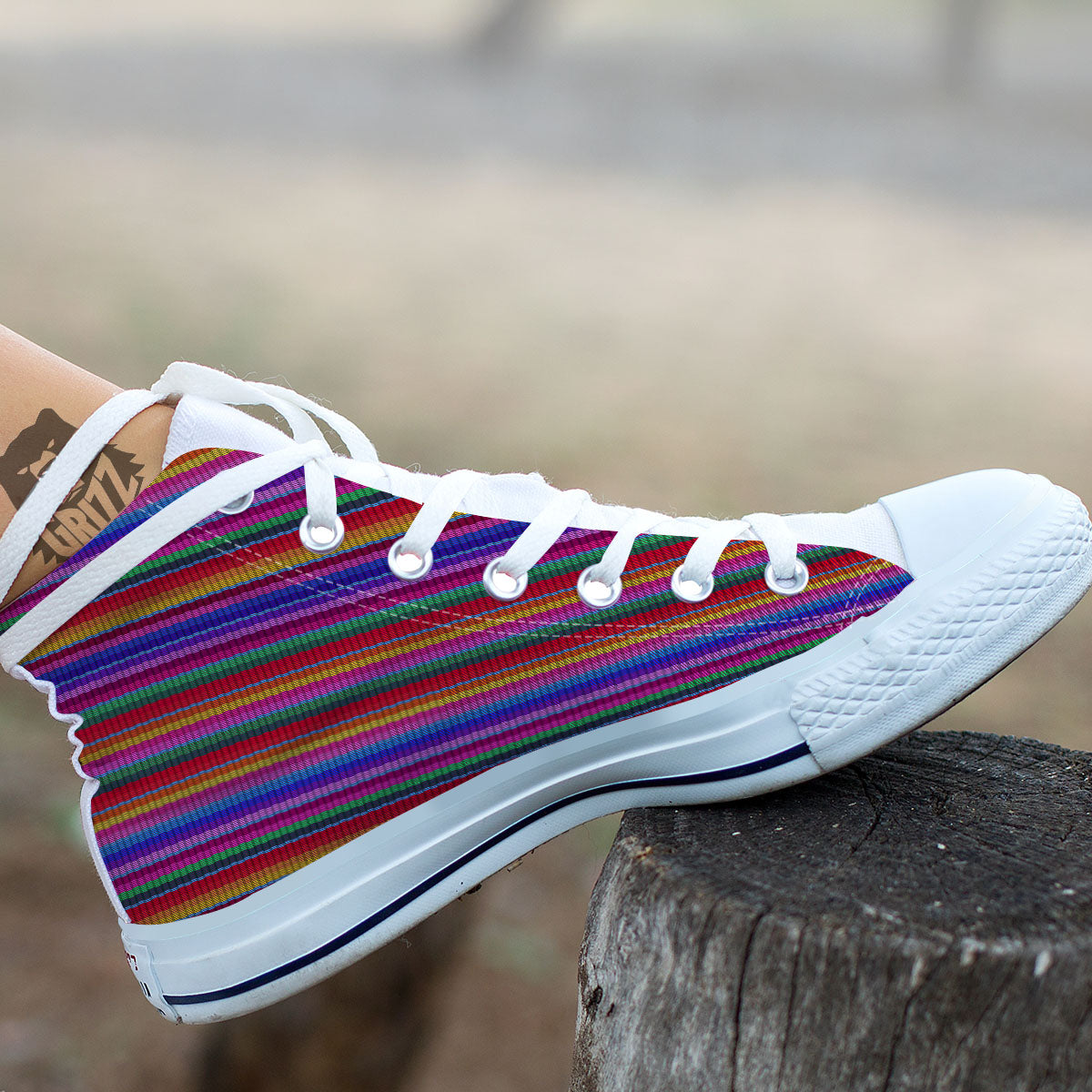 Serape Mexican Colorful Print Pattern White High Top Shoes-grizzshop