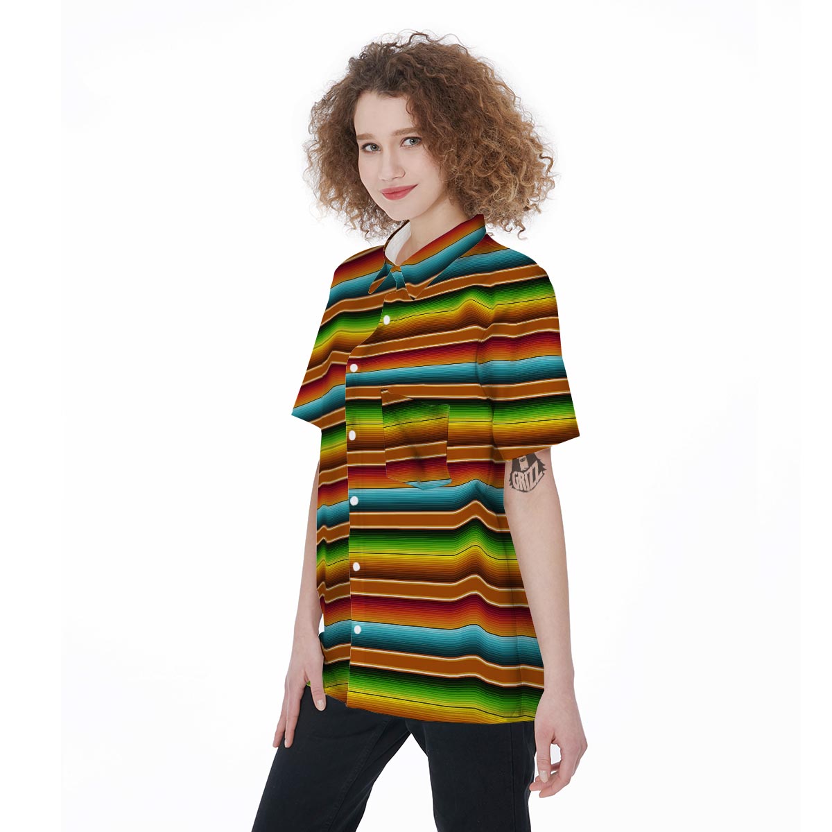 Serape Print Women's Short Sleeve Shirts-grizzshop