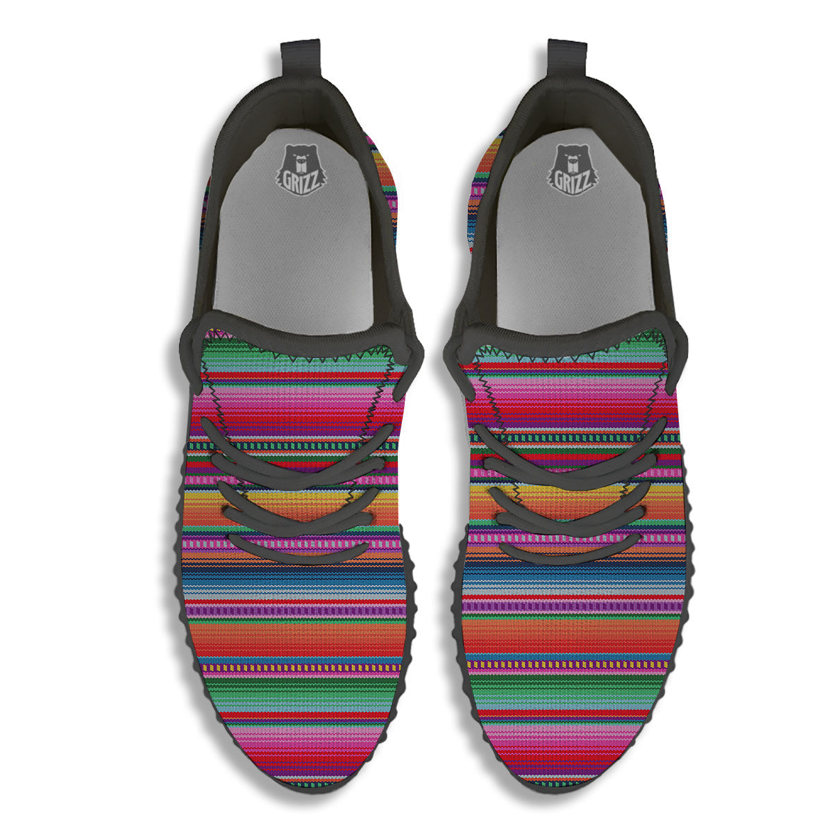 Serape Stripe Colorful Mexican Print Black Walking Shoes-grizzshop