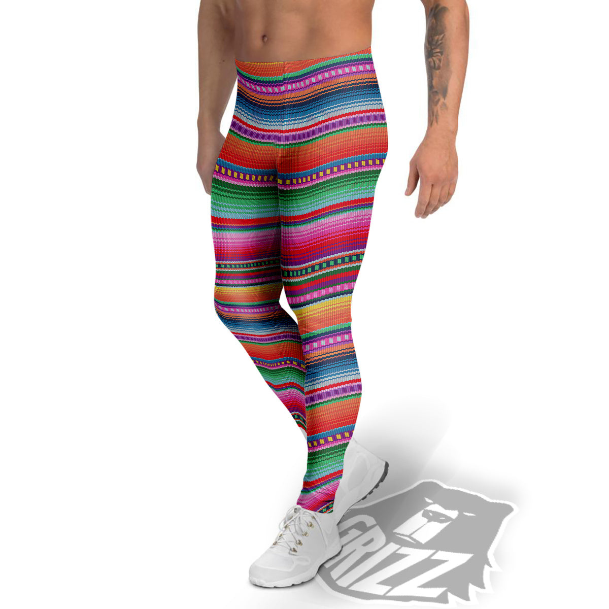 Serape Stripe Colorful Mexican Print Men's Leggings-grizzshop