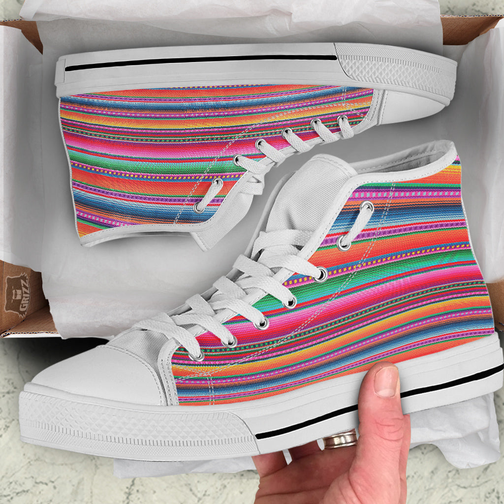 Serape Stripe Colorful Mexican Print White High Top Shoes-grizzshop