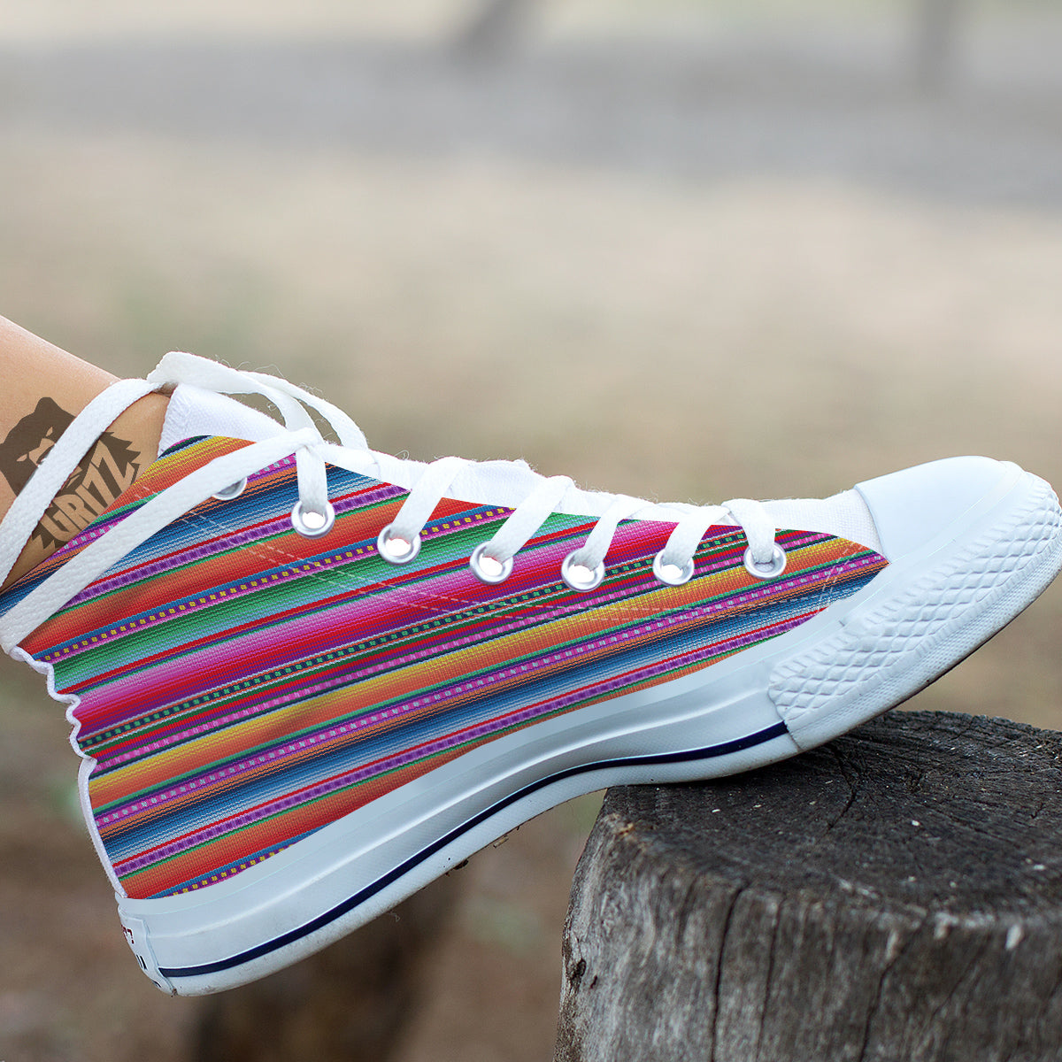 Serape Stripe Colorful Mexican Print White High Top Shoes-grizzshop