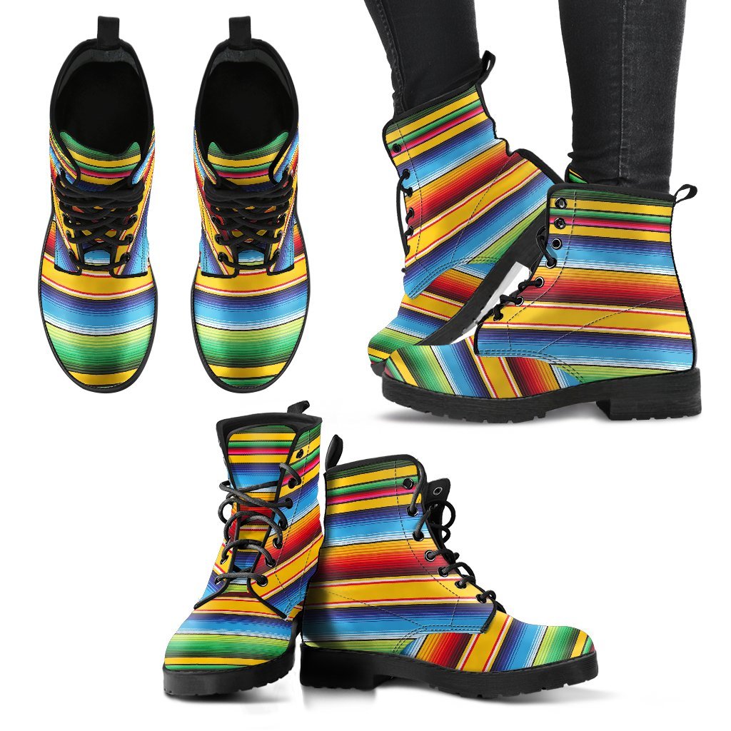 Serape Baja Mexican Blanket Pattern Print Men Women Leather Boots-grizzshop