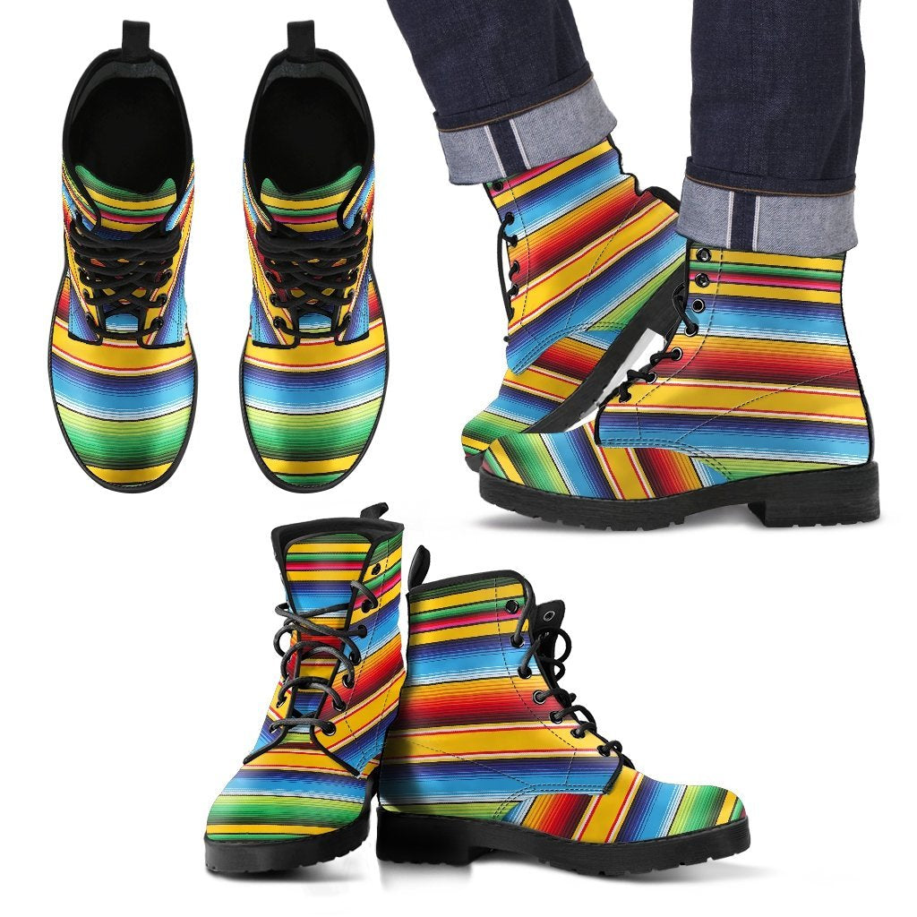 Serape Baja Mexican Blanket Pattern Print Men Women Leather Boots-grizzshop