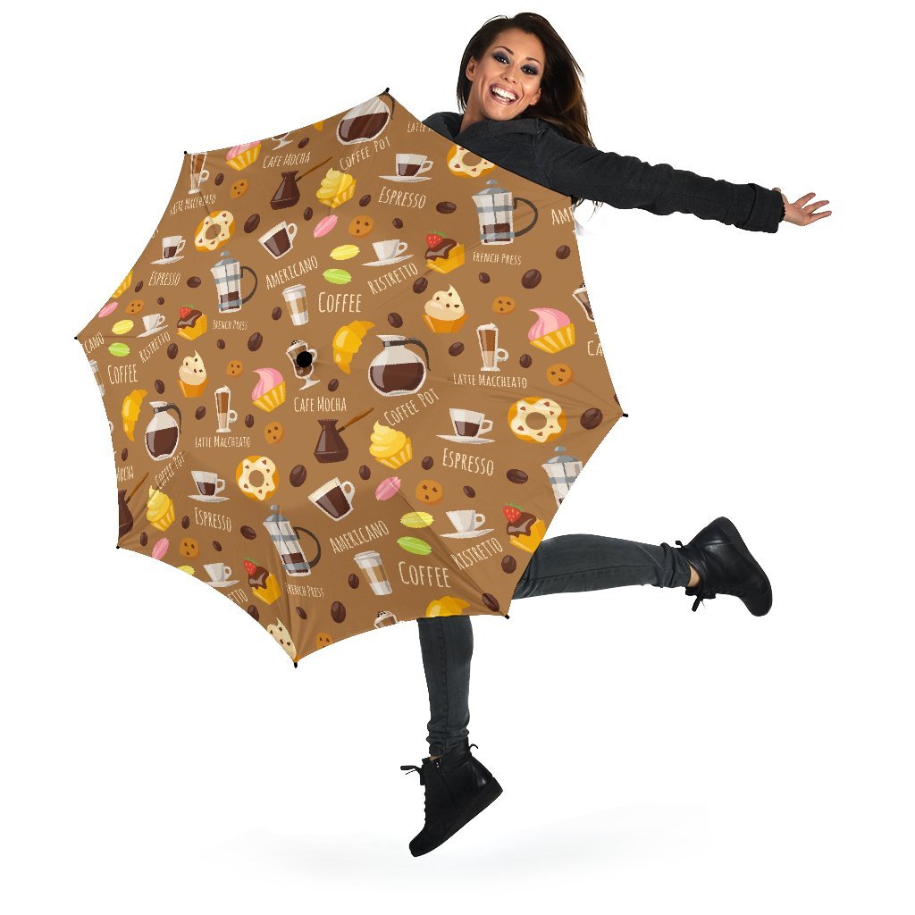 Set Coffee Pattern Print Automatic Foldable Umbrella-grizzshop