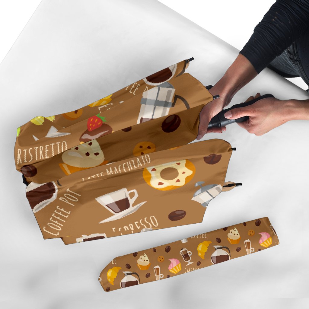 Set Coffee Pattern Print Automatic Foldable Umbrella-grizzshop