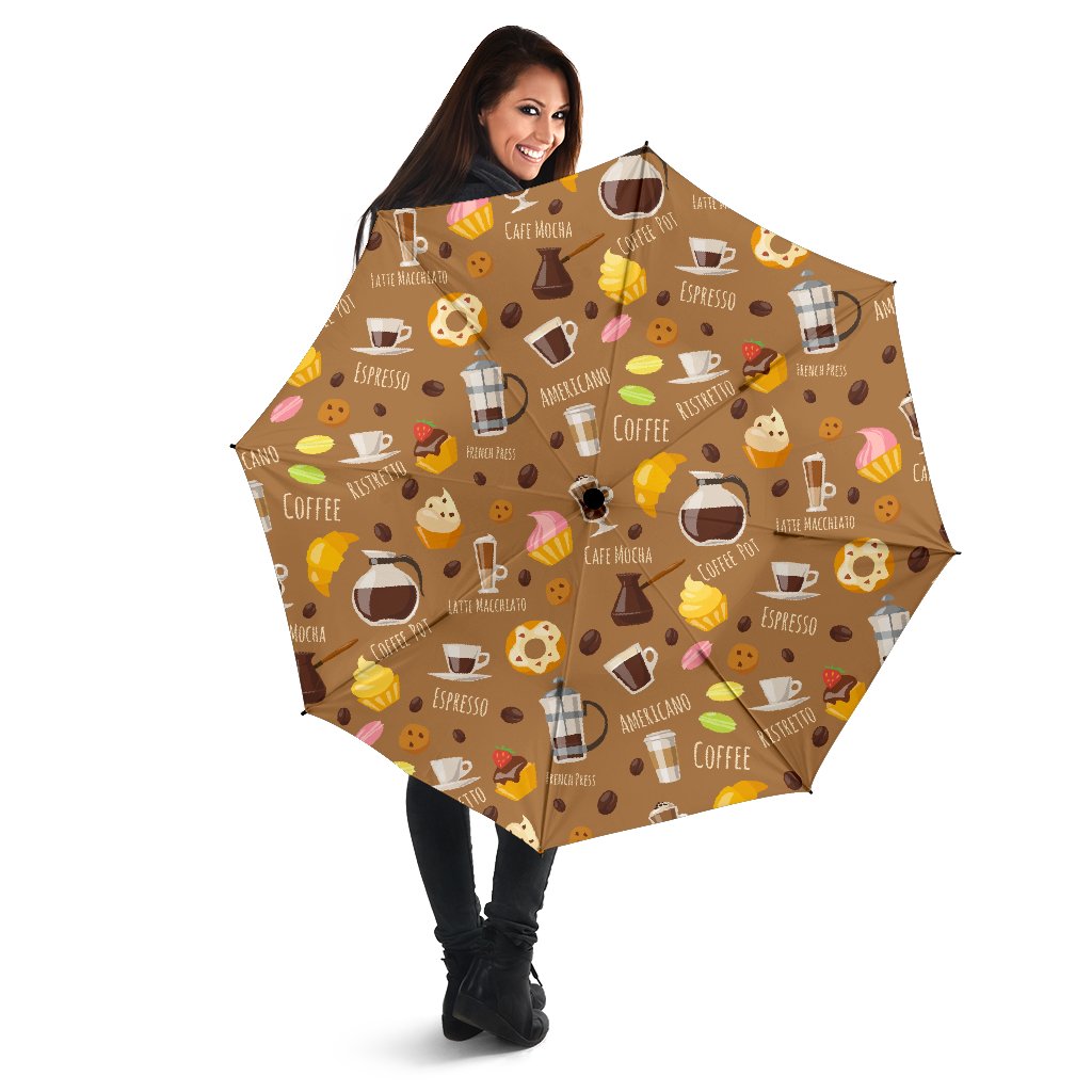 Set Coffee Pattern Print Automatic Foldable Umbrella-grizzshop