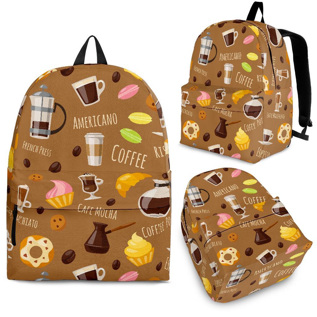 Set Coffee Pattern Print Backpack-grizzshop