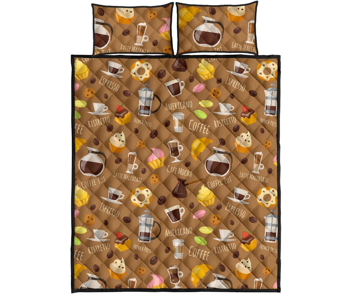 Set Coffee Pattern Print Bed Set Quilt-grizzshop